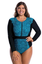 Capriosca CTS4850 Turquoise Snake Long Sleeve One Piece Sunsuit.