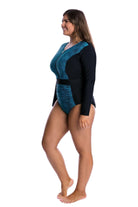 Capriosca CTS4850 Turquoise Snake Long Sleeve One Piece Sunsuit.