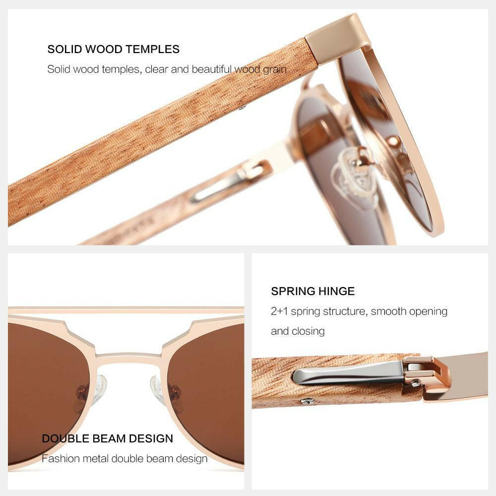 Chanj Sunglasses Aviators UV400 Polarized Lens Wooden Arms.
