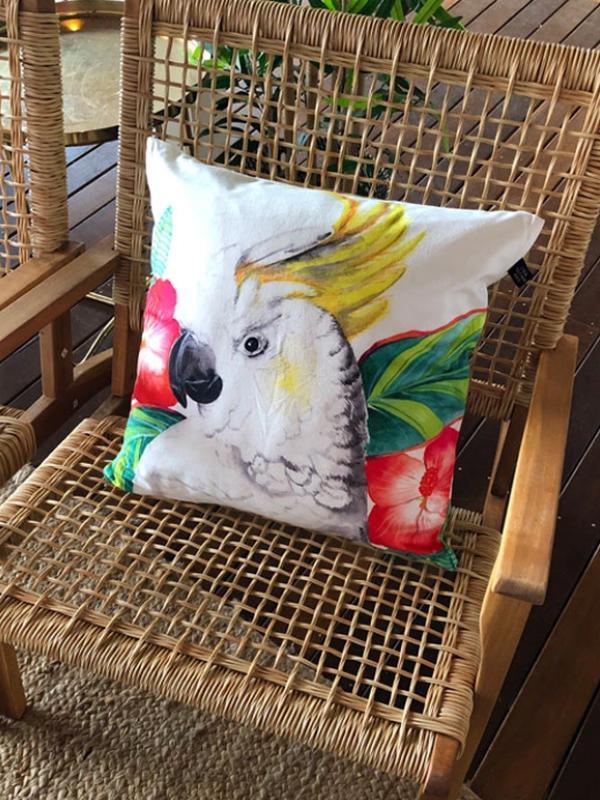 Cockatoo with Hibiscus Cushion Cover 45 x 45 cm Cushions Lisa Glynn 