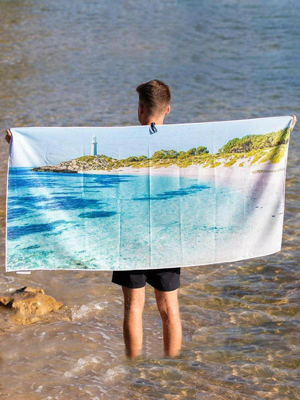 Destination Towels - Lighthouse Blues sand free beach towel.