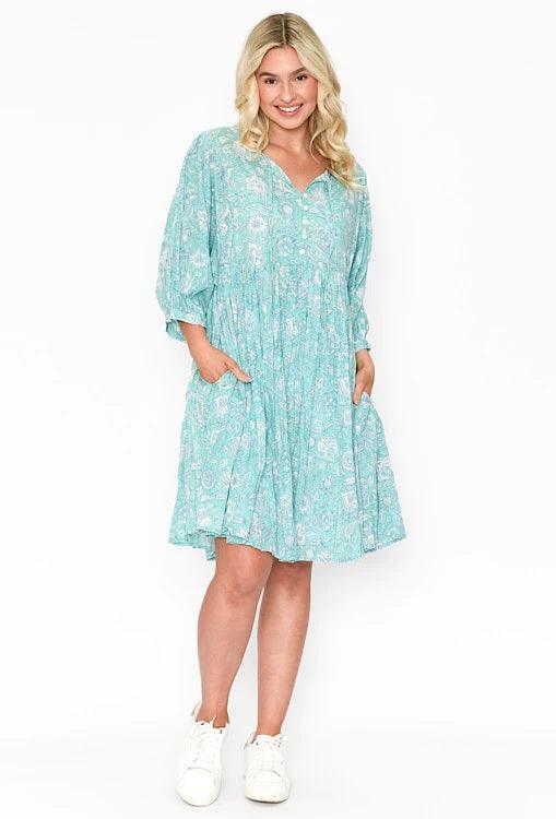 One Summer Boho Cotton Aqua Turquoise Dress - OZ RESORT