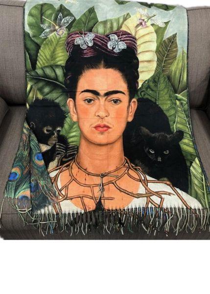 Frida Kahlo Scarf Zura Reversable Wool Scarf - Panther/Monkey CASA37 Wraps & Scarfs Zura 