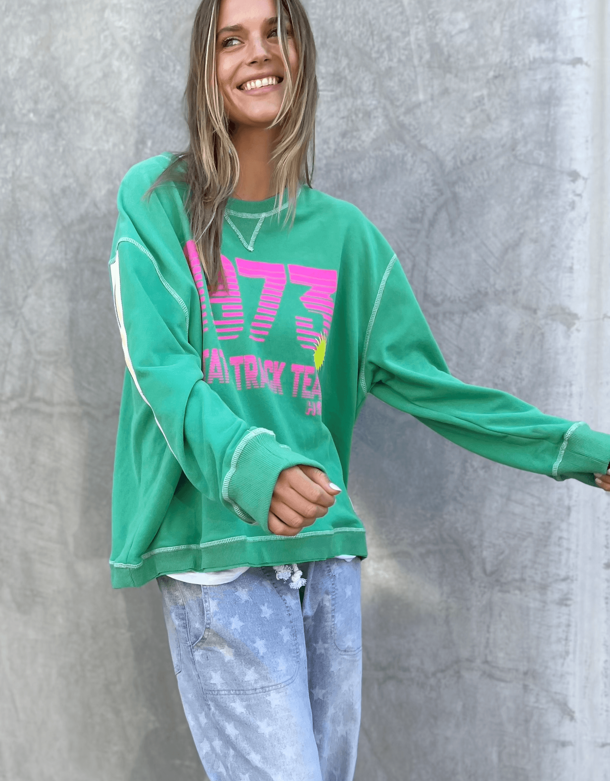 Hammill & Co 73 Slouch Green Edgy Sweat Shirt.