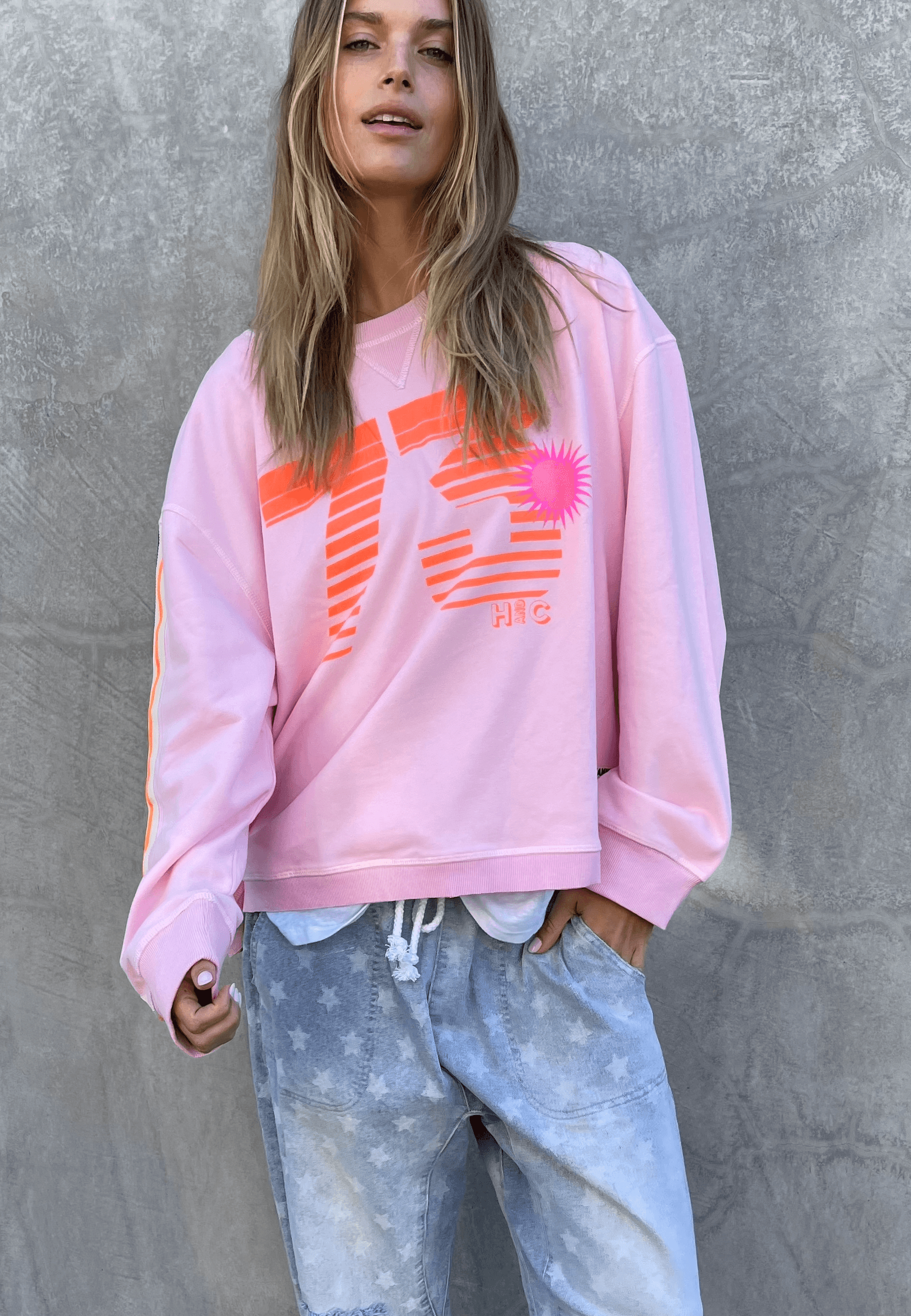 Hammill & Co 73 Slouch Pink Edgy Sweat Shirt.