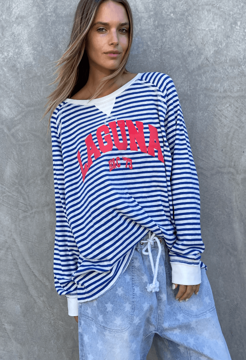 Hammill & Co Laguna Navy Stripe Long Sleeve Sweatshirt.