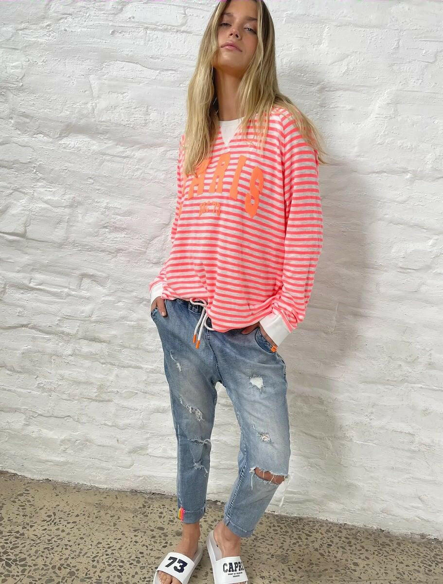 Hammill & Co S411 Paris Stripe Top Pink White Strip.