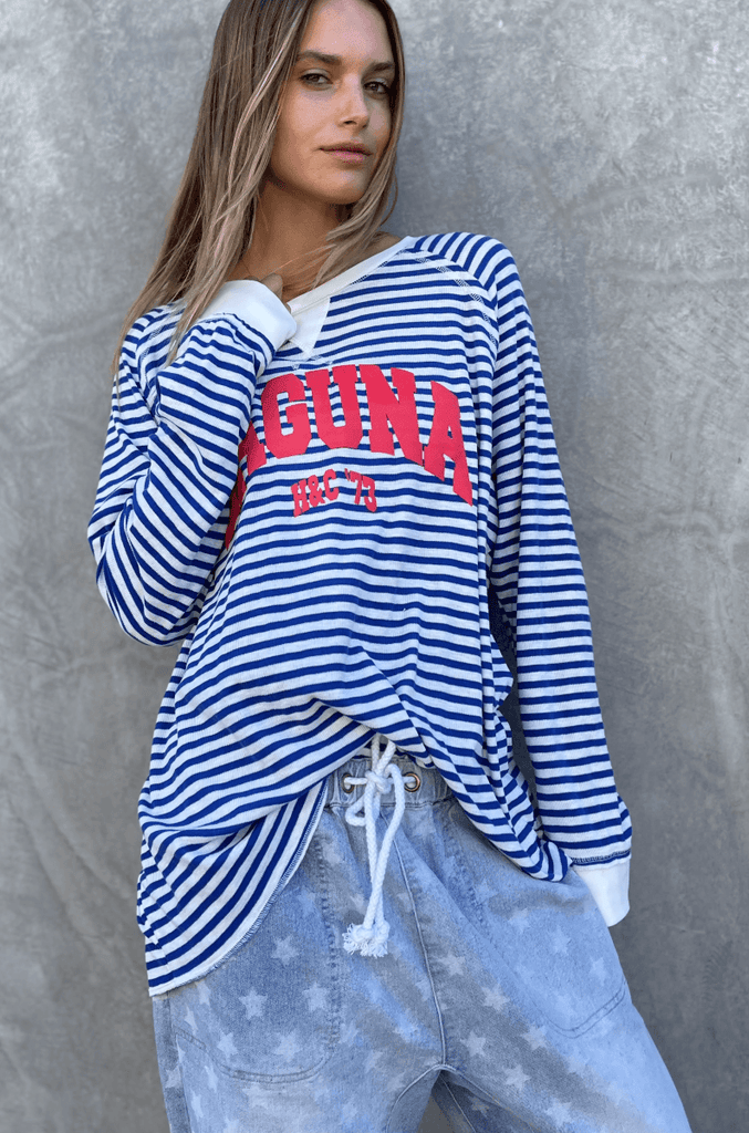 Hammill & Co Laguna Navy Stripe Long Sleeve Sweatshirt - OZ RESORT