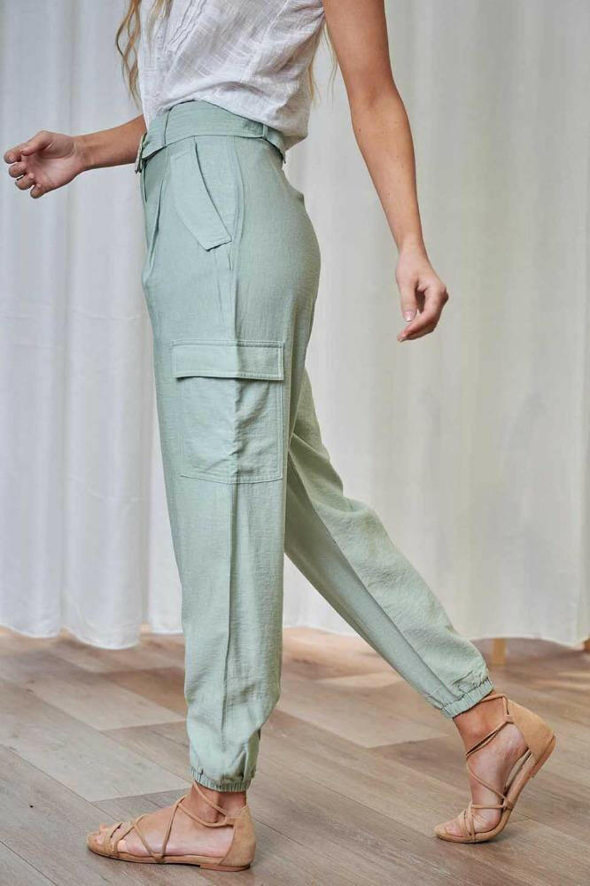 Iris Maxi 203206-2 Sage Waist Belt Pants.
