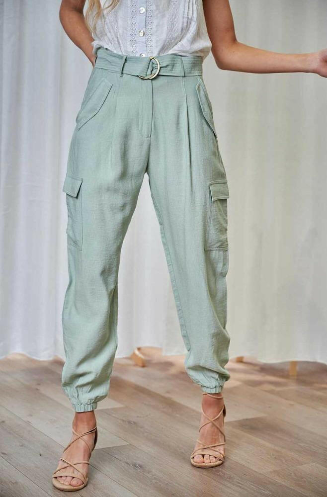 Iris Maxi 203206-2 Sage Waist Belt Pants.