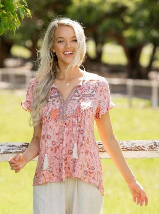 202265-1 Short Sleeve Iris Maxi Rayon Blouse.