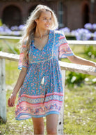 S190107-58 Iris Maxi Blue and Pink Floral Dress.