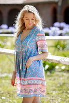 S190107-58 Iris Maxi Blue and Pink Floral Dress.