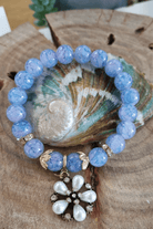 Blue Marble Glass Bead Bracelet.