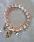 Boho Marble Glass Bracelet Fern & Pearl Charms.