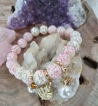 Boho Marble Glass Bracelet Fern & Pearl Charms.