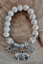 Elephant White Marble Silver Plated Beaded Bracelet.