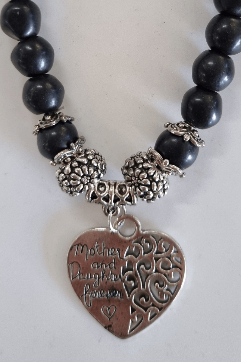 Mother & Daughter Forever Black Glass Bracelet.