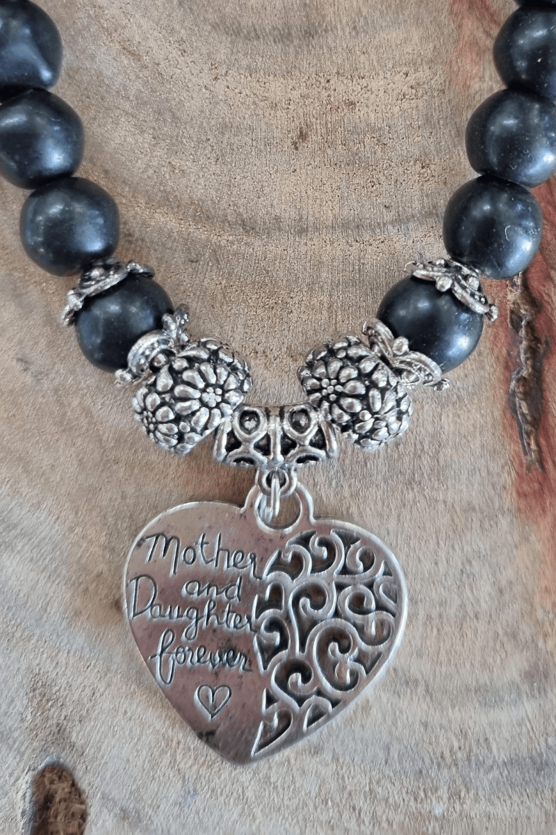 Mother & Daughter Forever Black Glass Bracelet.
