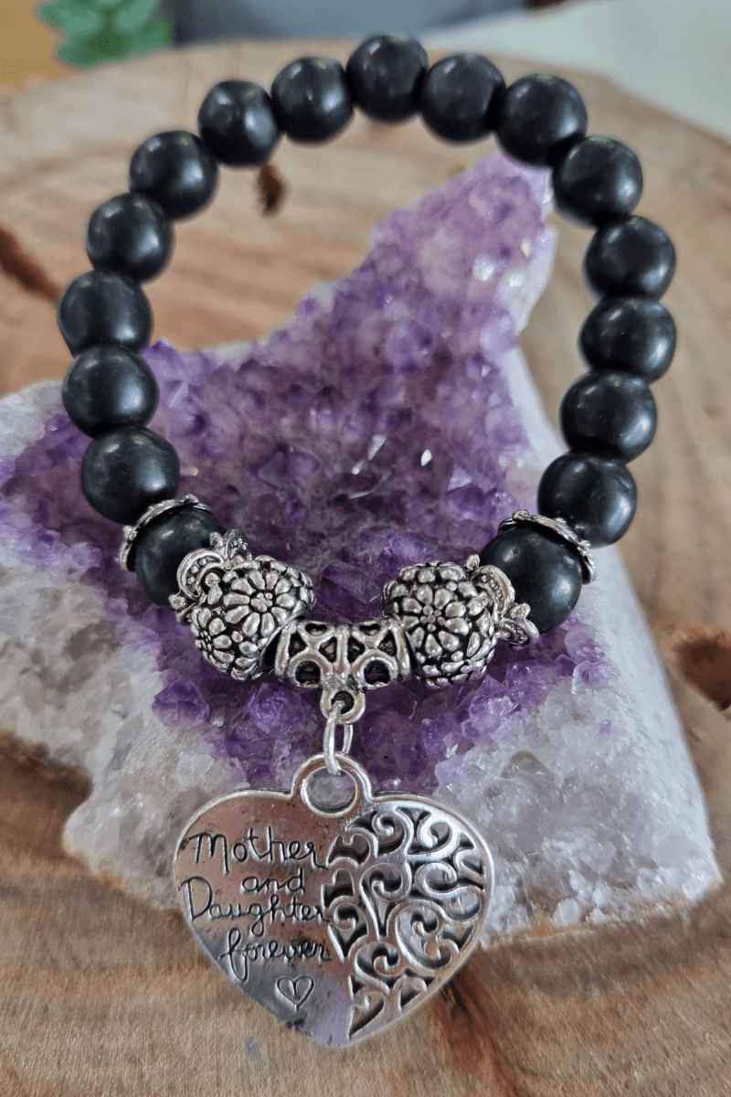 Mother & Daughter Forever Black Glass Bracelet.