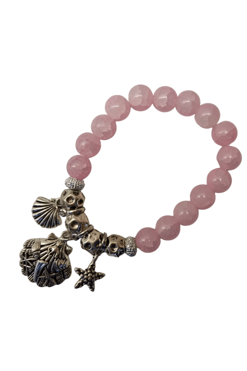 Pale Pink Glass & Silver Plated Bracelet Clam Shell.