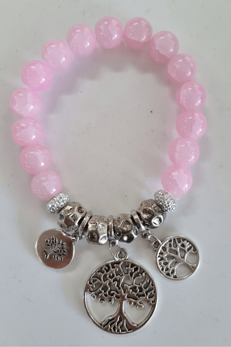 Pink and Silver Plated Tree of Life Bracelet.