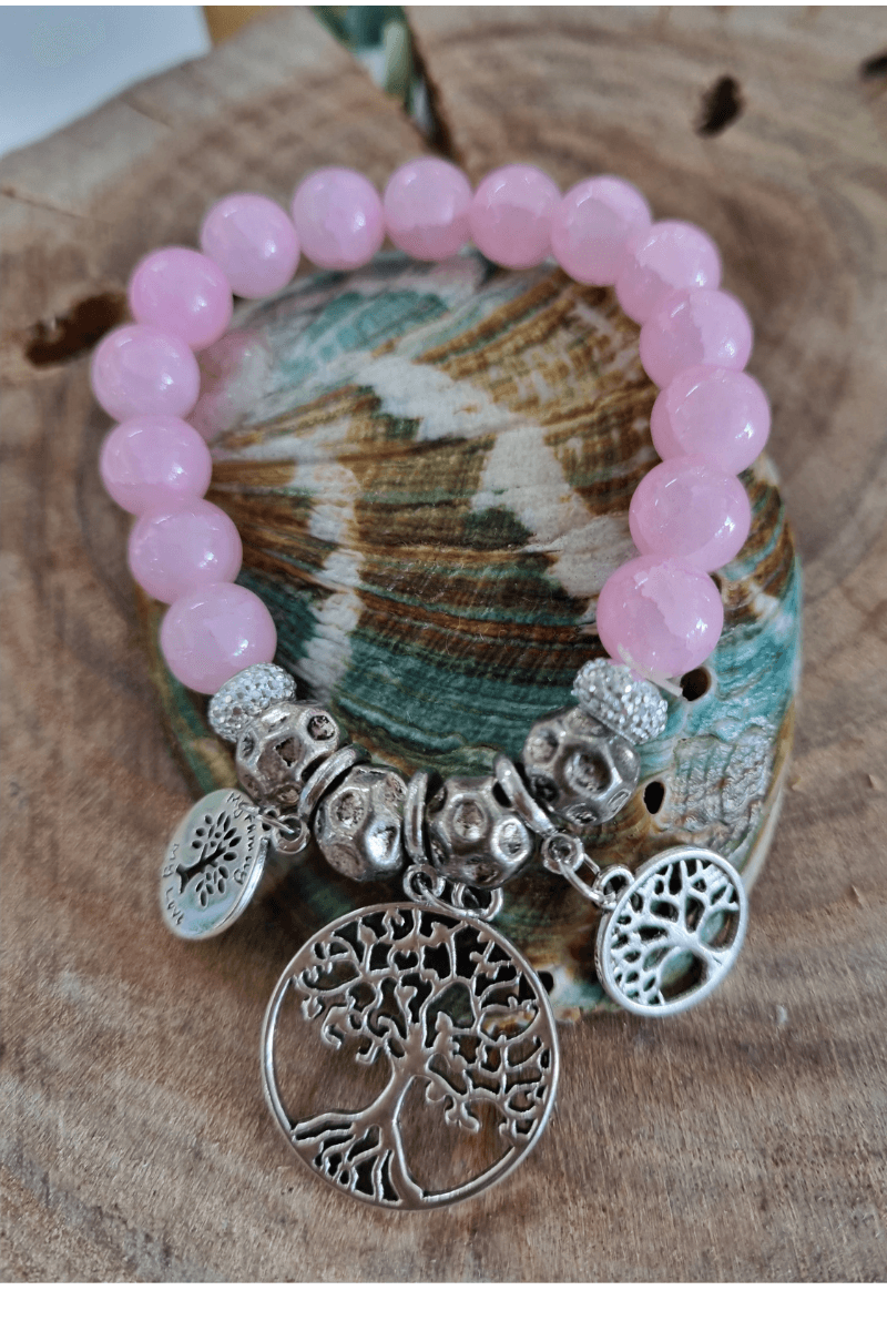 Pink and Silver Plated Tree of Life Bracelet.