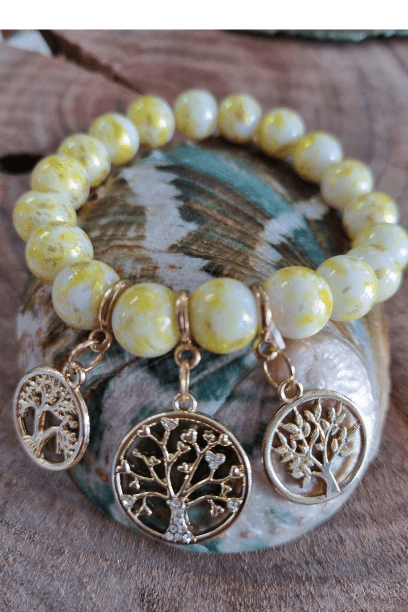 Tree Of Life Lemon Marble Beaded Bracelet.