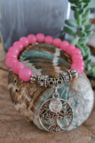 Tree Of Life Pink Silver Plated Beaded Bracelet.