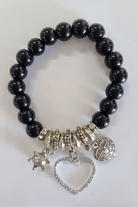 Zuconic Diamond Love Heart Black Glass Bracelet.