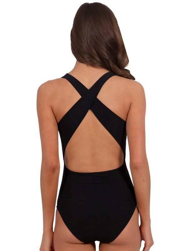 J1801 Tailored Plunge Sculpt cross Back One Piece Maillot - Jets One Piece Jets 