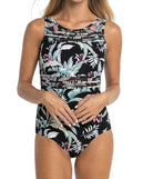 Jantzen Maui Mesh High Neck Mastectomy One Piece Black.