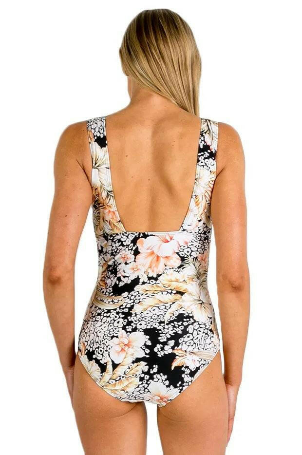 Jantzen Kiani Square Back High Neck Mastectomy One Piece Black.