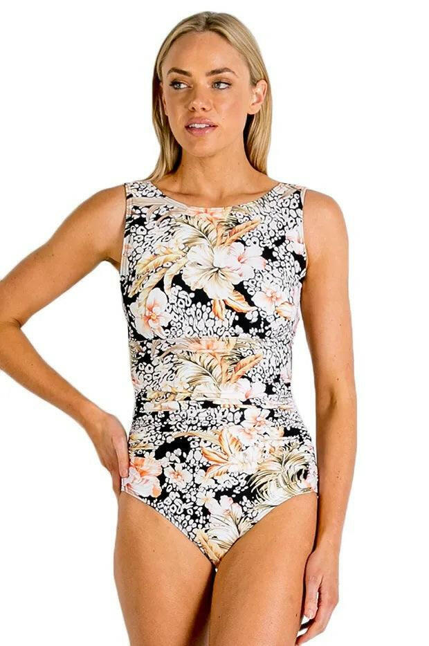 Jantzen Kiani Square Back High Neck Mastectomy One Piece Black.