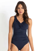 Jantzen Cosmopolitan DDE Ruched Mesh Frill One Piece Navy.
