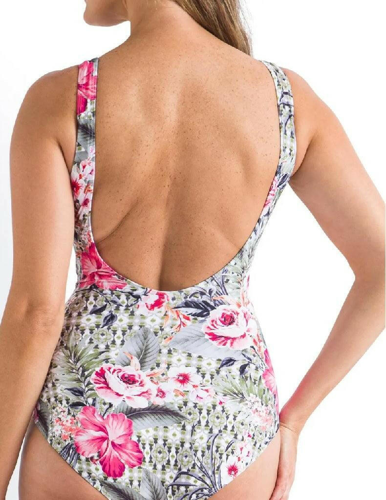 Jantzen JA84381 Moroccan Flowers Gathered Surplice One Piece.
