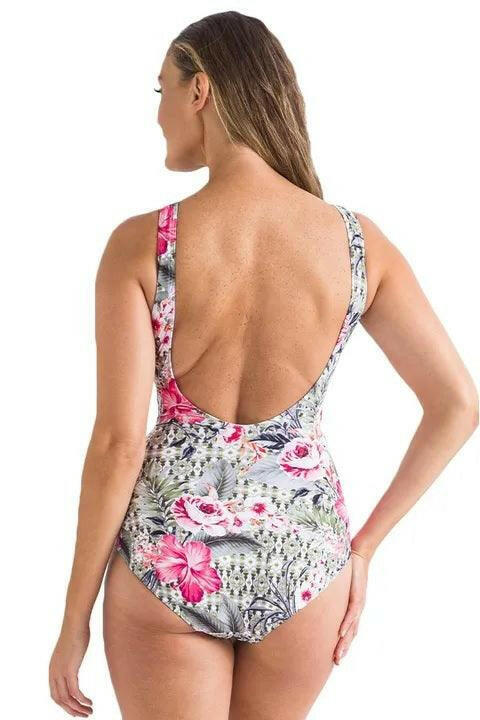 Jantzen JA84381 Moroccan Flowers Gathered Surplice One Piece.