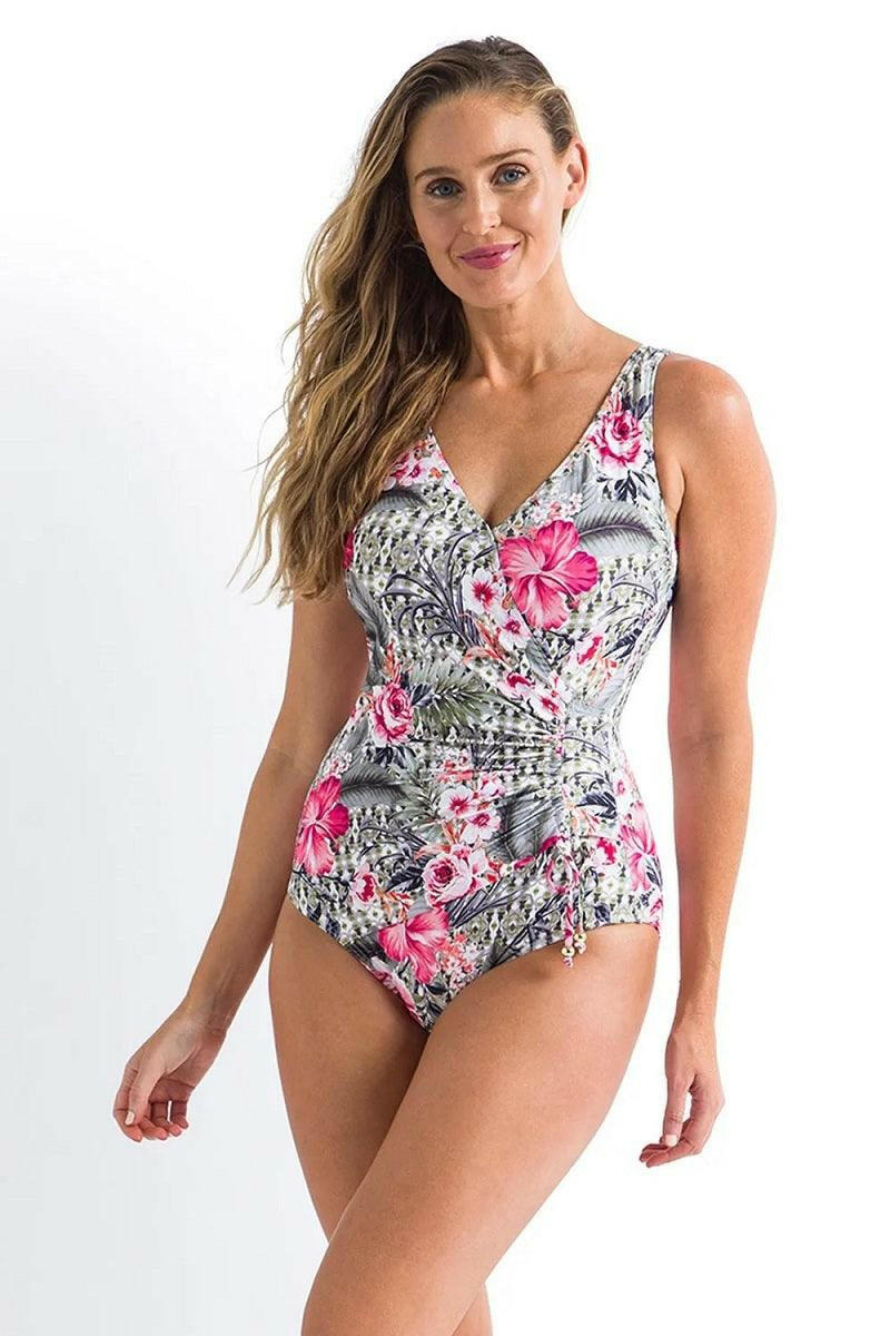 Jantzen JA84381 Moroccan Flowers Gathered Surplice One Piece.