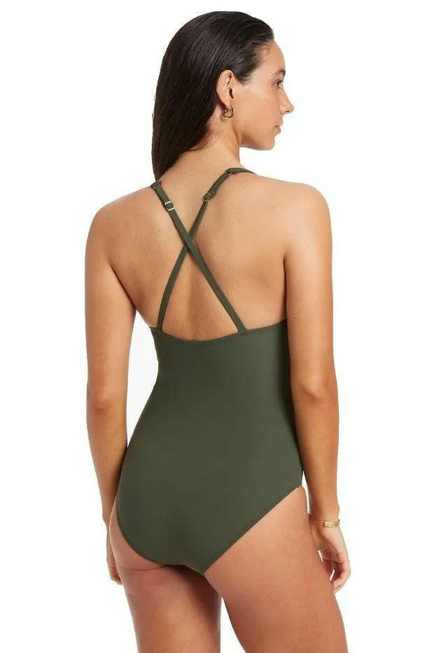 Jets J10997 Jetset Twist Front Backcross One Piece Olive.