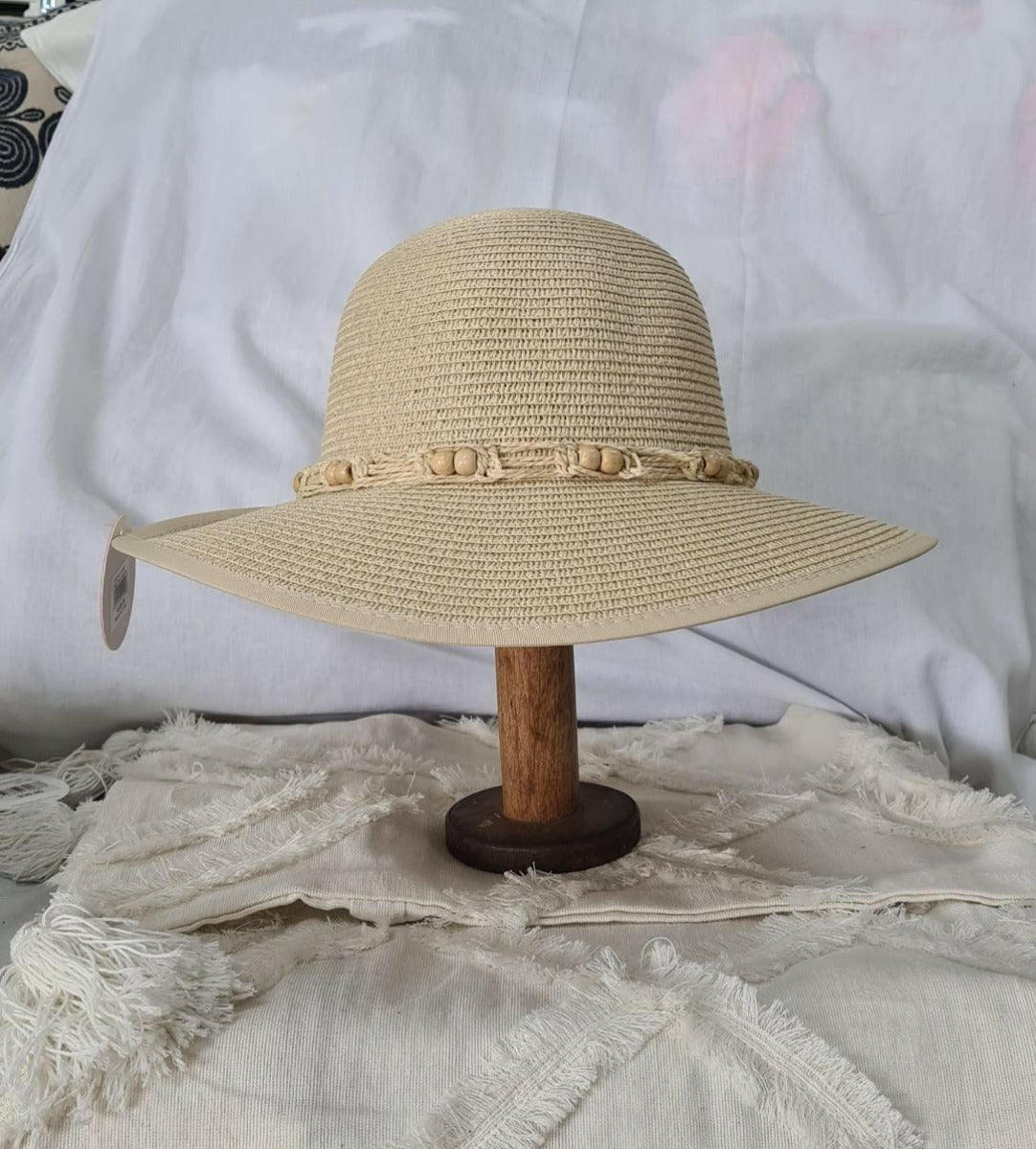 L2203-CLOUD Wide Brim Ladies Hat with Cord Boho Trim.