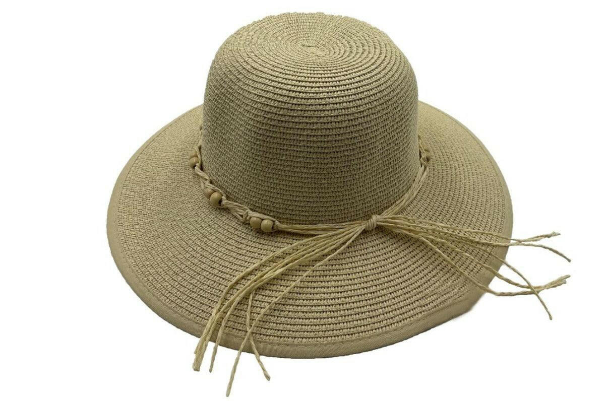 L2203-CLOUD Wide Brim Ladies Hat with Cord Boho Trim.