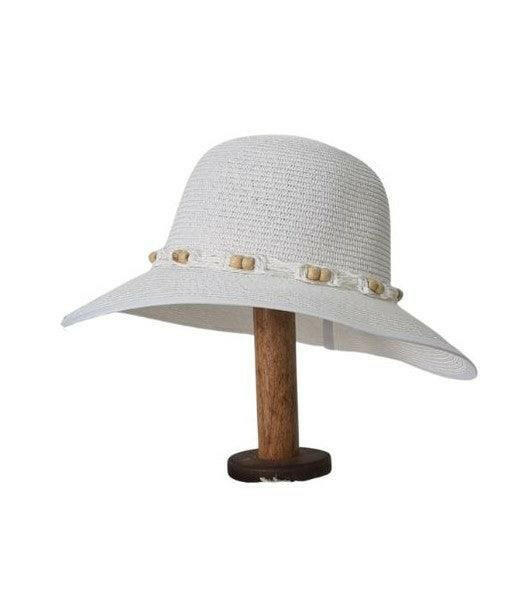 L2203-CLOUD Wide Brim Ladies Hat with Cord Boho Trim.