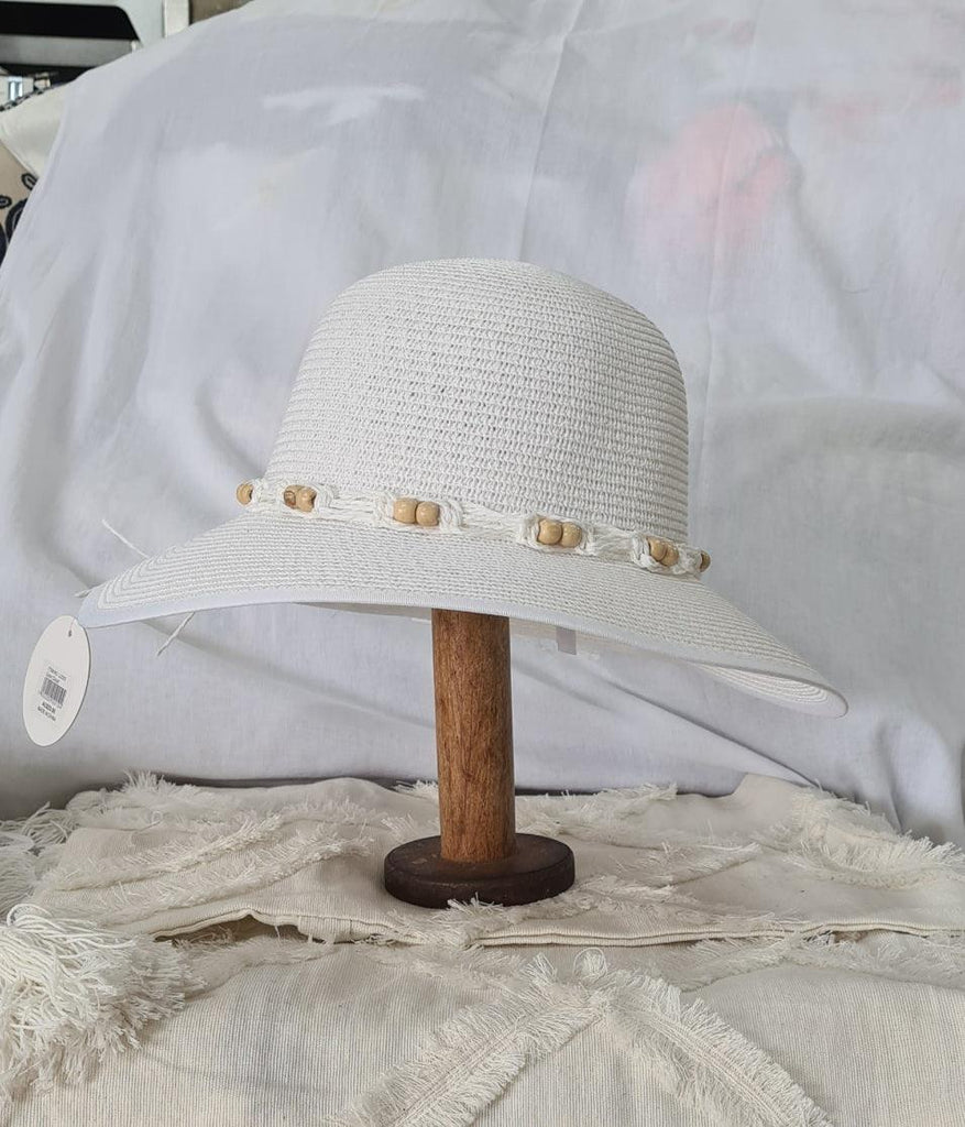 L2203-CLOUD Wide Brim Ladies Hat with Cord Boho Trim Kato 