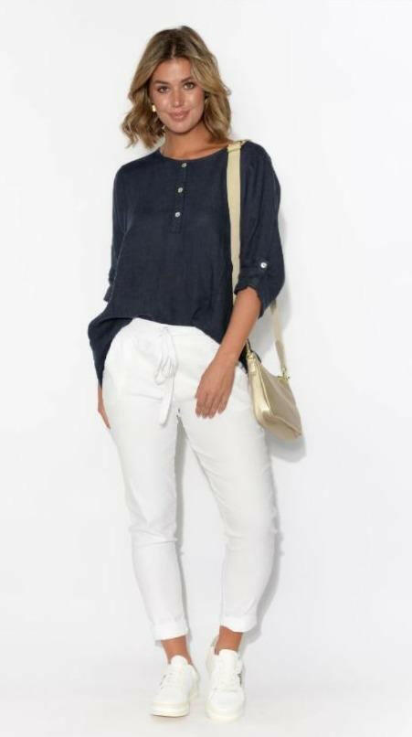 La Strada White Stretch Cotton Beach Pants.