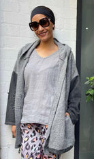 La Strada Cotton V Neck with Knit Sleeve Top.