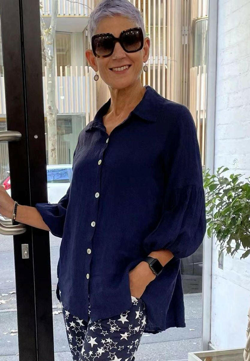 La Strada Italian Navy Linen Shirt.