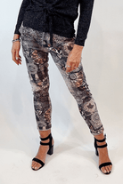 La Strada Multi Print Charcoal Jogger Pant.