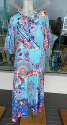 LSD21-603S La Strada Linen Patchwork Print Dress.
