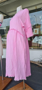 LSD21-999P La Strada Fringe Candy Pink Linen Dress.