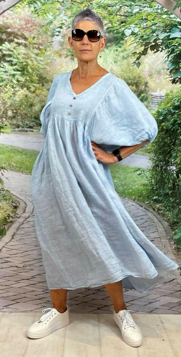 La Strada LSD21-938 Italian Linen Loose Wooden Button Kaftan Dress.